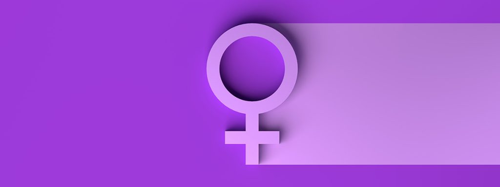 Symbol für Weiblichkeit in violett. Am Weltfrauentag ist auch das Gendern wieder ein wichtiges Thema.