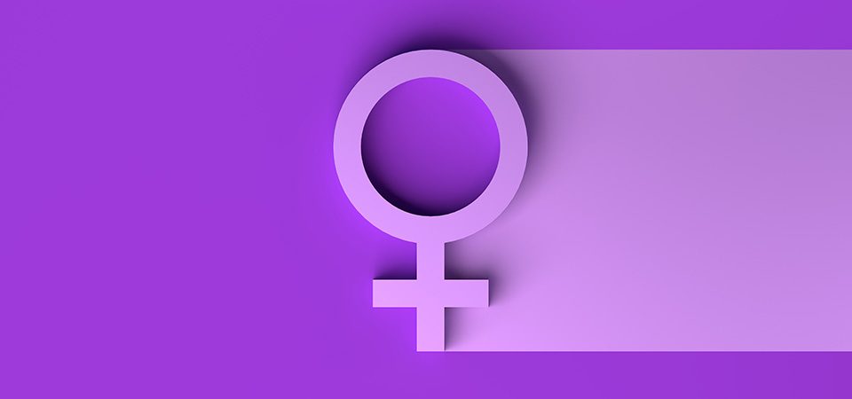 Symbol für Weiblichkeit in violett. Am Weltfrauentag ist auch das Gendern wieder ein wichtiges Thema.